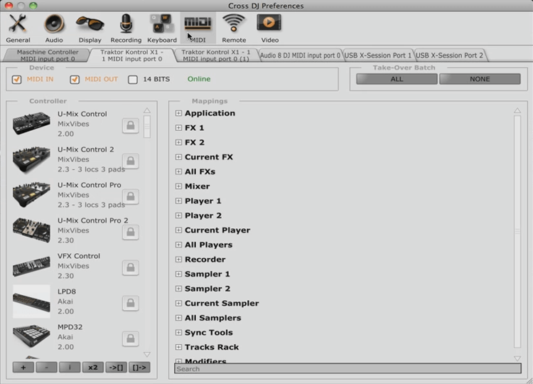 Cross DJ Preferences MIDI Tab